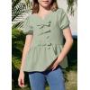 imageGirls Shirts Cute Puff Sleeve Bow Tie Front Tops Crewneck Babydoll Peplum Blouse 615 YearsGreen