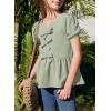 imageGirls Shirts Cute Puff Sleeve Bow Tie Front Tops Crewneck Babydoll Peplum Blouse 615 YearsGreen