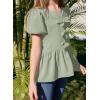 imageGirls Shirts Cute Puff Sleeve Bow Tie Front Tops Crewneck Babydoll Peplum Blouse 615 YearsGreen