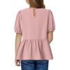 imageGirls Shirts Cute Puff Sleeve Bow Tie Front Tops Crewneck Babydoll Peplum Blouse 615 YearsPink