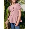 imageGirls Shirts Cute Puff Sleeve Bow Tie Front Tops Crewneck Babydoll Peplum Blouse 615 YearsPink
