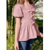 imageGirls Shirts Cute Puff Sleeve Bow Tie Front Tops Crewneck Babydoll Peplum Blouse 615 YearsPink
