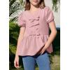 imageGirls Shirts Cute Puff Sleeve Bow Tie Front Tops Crewneck Babydoll Peplum Blouse 615 YearsPink