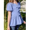 imageGirls Shirts Cute Puff Sleeve Bow Tie Front Tops Crewneck Babydoll Peplum Blouse 615 YearsSky Blue