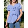 imageGirls Shirts Cute Puff Sleeve Bow Tie Front Tops Crewneck Babydoll Peplum Blouse 615 YearsSky Blue