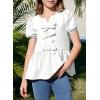 imageGirls Shirts Cute Puff Sleeve Bow Tie Front Tops Crewneck Babydoll Peplum Blouse 615 YearsWhite