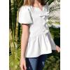 imageGirls Shirts Cute Puff Sleeve Bow Tie Front Tops Crewneck Babydoll Peplum Blouse 615 YearsWhite