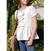 imageGirls Shirts Cute Puff Sleeve Bow Tie Front Tops Crewneck Babydoll Peplum Blouse 615 YearsWhite