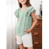 imageGirls Shirts Summer Cute Double Ruffle Short Sleeve Tie Back Bow Tee Tops 615 YearsGreen