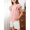 imageGirls Shirts Summer Cute Double Ruffle Short Sleeve Tie Back Bow Tee Tops 615 YearsPink