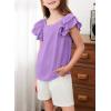 imageGirls Shirts Summer Cute Double Ruffle Short Sleeve Tie Back Bow Tee Tops 615 YearsPurple
