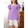 imageGirls Shirts Summer Cute Double Ruffle Short Sleeve Tie Back Bow Tee Tops 615 YearsPurple