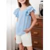 imageGirls Shirts Summer Cute Double Ruffle Short Sleeve Tie Back Bow Tee Tops 615 YearsSky Blue