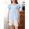 imageGirls Shirts Summer Cute Double Ruffle Short Sleeve Tie Back Bow Tee Tops 615 YearsSky Blue