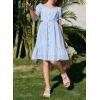 imageGirls Summer Dress Casual Puff Sleeve Aline Button Down Eyelet Midi Dress 615 YearsLight Blue