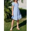 imageGirls Summer Dress Casual Puff Sleeve Aline Button Down Eyelet Midi Dress 615 YearsLight Blue