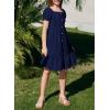 imageGirls Summer Dress Casual Puff Sleeve Aline Button Down Eyelet Midi Dress 615 YearsNavy Blue
