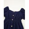 imageGirls Summer Dress Casual Puff Sleeve Aline Button Down Eyelet Midi Dress 615 YearsNavy Blue