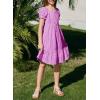 imageGirls Summer Dress Casual Puff Sleeve Aline Button Down Eyelet Midi Dress 615 YearsPurple