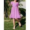 imageGirls Summer Dress Casual Puff Sleeve Aline Button Down Eyelet Midi Dress 615 YearsPurple