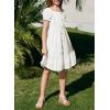 imageGirls Summer Dress Casual Puff Sleeve Aline Button Down Eyelet Midi Dress 615 YearsWhite