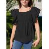 imageGirls Summer Ruffle Short Sleeve Shirts Tops Casual Pleated Square Neck Blouse 615 YearsBlack