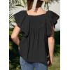 imageGirls Summer Ruffle Short Sleeve Shirts Tops Casual Pleated Square Neck Blouse 615 YearsBlack