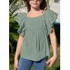 imageGirls Summer Ruffle Short Sleeve Shirts Tops Casual Pleated Square Neck Blouse 615 YearsGreen