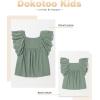 imageGirls Summer Ruffle Short Sleeve Shirts Tops Casual Pleated Square Neck Blouse 615 YearsGreen