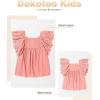 imageGirls Summer Ruffle Short Sleeve Shirts Tops Casual Pleated Square Neck Blouse 615 YearsPink