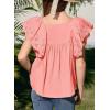 imageGirls Summer Ruffle Short Sleeve Shirts Tops Casual Pleated Square Neck Blouse 615 YearsPink