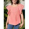 imageGirls Summer Ruffle Short Sleeve Shirts Tops Casual Pleated Square Neck Blouse 615 YearsPink