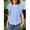 imageGirls Summer Ruffle Short Sleeve Shirts Tops Casual Pleated Square Neck Blouse 615 YearsSky Blue