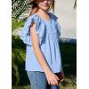 imageGirls Summer Ruffle Short Sleeve Shirts Tops Casual Pleated Square Neck Blouse 615 YearsSky Blue