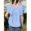 imageGirls Summer Ruffle Short Sleeve Shirts Tops Casual Pleated Square Neck Blouse 615 YearsSky Blue