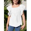 imageGirls Summer Ruffle Short Sleeve Shirts Tops Casual Pleated Square Neck Blouse 615 YearsWhite