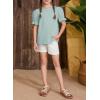 imageGirls Summer Shirts Cute Hollow Out Puff Short Sleeve Tops Casual Crewneck Tee Blouse 615 YearsGreen