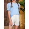 imageGirls Summer Shirts Cute Hollow Out Puff Short Sleeve Tops Casual Crewneck Tee Blouse 615 YearsSky Blue