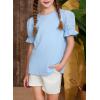 imageGirls Summer Shirts Cute Hollow Out Puff Short Sleeve Tops Casual Crewneck Tee Blouse 615 YearsSky Blue