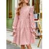 imageGirls Vintage Puff Long Sleeve Ruffle Dresses with Two Side Pockets for 613 Years FallSpringSummerPink