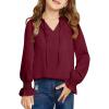 imageGirls Cute Long Sleeve Chiffon Blouses 2025 Casual V Neck Smocked Cuffs Shirts Tops 715 YearsRed