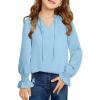 imageGirls Cute Long Sleeve Chiffon Blouses 2025 Casual V Neck Smocked Cuffs Shirts Tops 715 YearsSky Blue