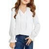 imageGirls Cute Long Sleeve Chiffon Blouses 2025 Casual V Neck Smocked Cuffs Shirts Tops 715 YearsWhite