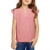 imageGirls Cute Ruffle Short Sleeve T Shirts Casual V Neck Chiffon Blouse Tops 615 YearsLight Pink