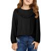 imageGirls Cute Shirts Lace Embroidered Long Sleeve Tops 2025 Fall Fashion Knit Crewneck Blouses 613 YearsBlack