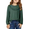 imageGirls Cute Shirts Lace Embroidered Long Sleeve Tops 2025 Fall Fashion Knit Crewneck Blouses 613 YearsGreen