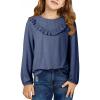 imageGirls Cute Shirts Lace Embroidered Long Sleeve Tops 2025 Fall Fashion Knit Crewneck Blouses 613 YearsNavy Blue