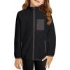 imageGirls Fleece Jacket Full Zip Fall Winter Soft Sherpa Coat Outwear with PocketsBlack