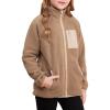 imageGirls Fleece Jacket Full Zip Fall Winter Soft Sherpa Coat Outwear with PocketsDark Khaki