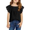 imageGirls Summer Ruffle Short Sleeve Shirts Tops Casual Pleated Square Neck Blouse 615 YearsBlack